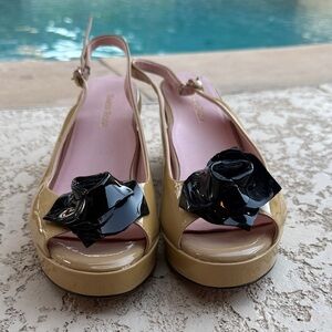 Taryn Rose Tan and Black Peep Toe Heels